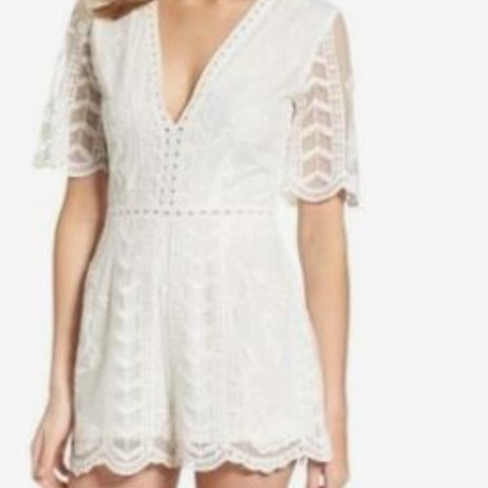 Socialite White Plunging Lace Romper